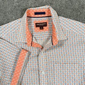 Johnston Murphy Shirt White Medium Short Sleeve Geometric Pattern Men's